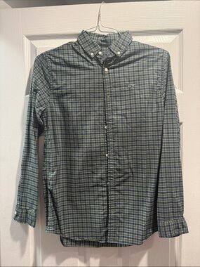 Vineyard Vines Navy and Green Plaid Button-Down Shirt